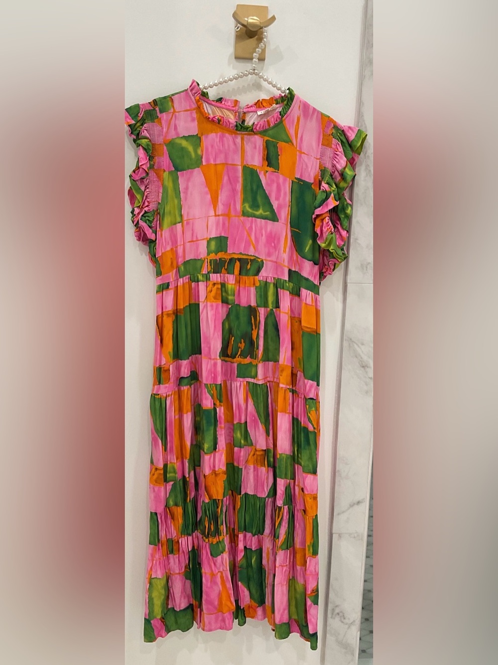 🔴JODIFL Pink, Green & Orange Abstract Maxi Dress🔴